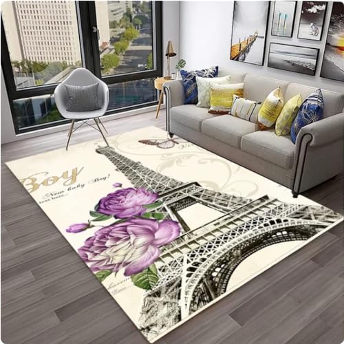 BMATIC Frankreich Paris Eiffelturm Retro Teppich Für Zuhause Wohnzimmer Schlafzimmer Sofa Fußmatte Dekor Kinder Spielbereich Teppich rutschfeste Bodenmatte 80 * 120cm