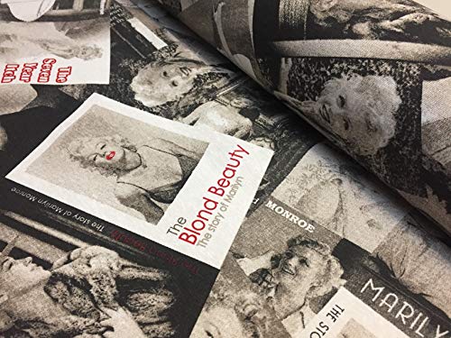 MARILYN MONROE Baumwollstoff schwarz & weiß Fashion Magazine Textil – Schneidern, Vorhänge, leichte Polsterstoff Material – 135 cm breit, 2 m