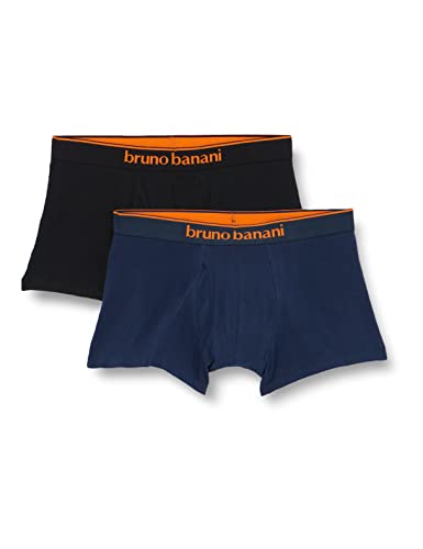 bruno banani Herren 2er Pack Boxershorts Baumwolle Unterhosen Männer (S-3XL) Quick Access Unterwäsche, schwarz/orange // blau/orange, S
