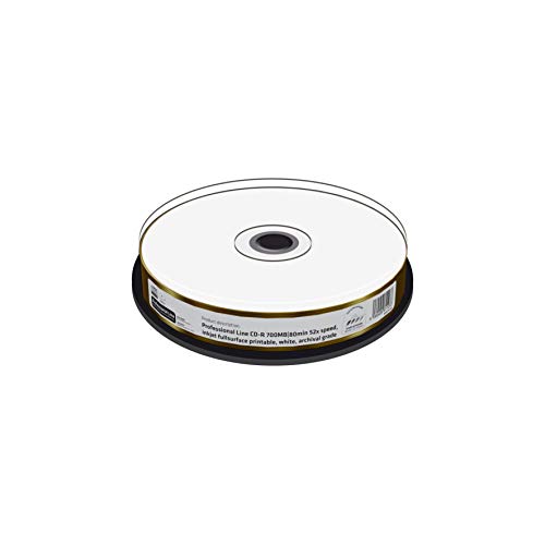 MediaRange Professional Line CD-R 700Mb|80Min 52-fache Schreibgeschwindigkeit, vollflächig bedruckbar (Tintenstrahldrucker), Weiß, zur Langzeitarchivierung, 10er Cake