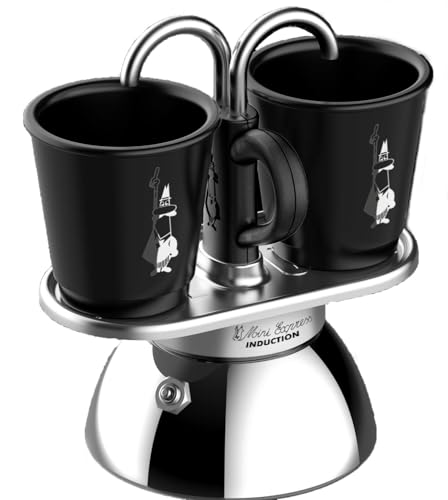 Bialetti Mini Express Induction, Induktionskaffeemaschine, 2 Tassen (100 ml), für alle Herdarten geeignet, Schwarz