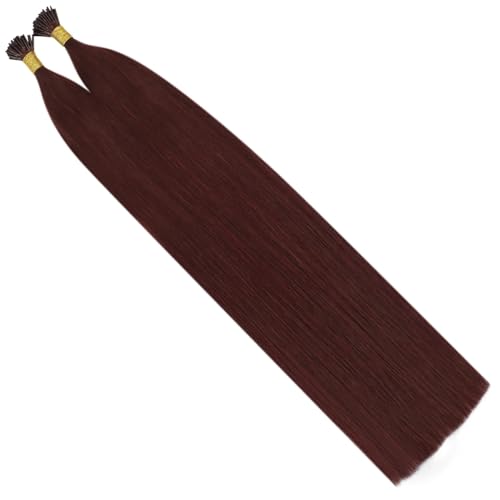 Haarverlängerungen, gewellt, gerade, maschinell hergestelltes Echthaar, Fusion Stick Tipd Extensions (Color : 99J, Size : 50 STRANDS_16INCHES)