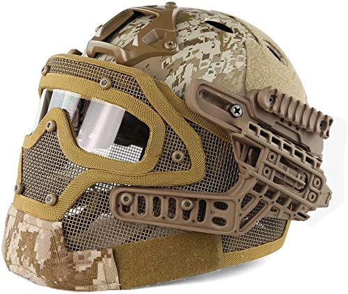PJ Schneller Helm Airsoft Paintball-Schutz Vollgesichts-Multicam-Helm ABS Taktische CS-Maske mit Schutzbrille, CS Paintball-Schießen, Jagen, Radfahren, Motorrad, Outdoor-Sport