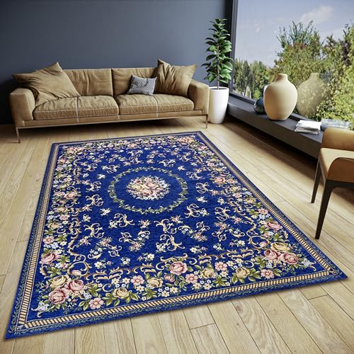 HANSE Home Nour Design Teppich Orientalisch – Flachgewebe Orient Blumen Muster, Anti-Rutsch Unterseite, hochwertig gewebt für Wohnzimmer, Schlafzimmer, Esszimmer, Flur – Blau Multifarben, 120x180cm