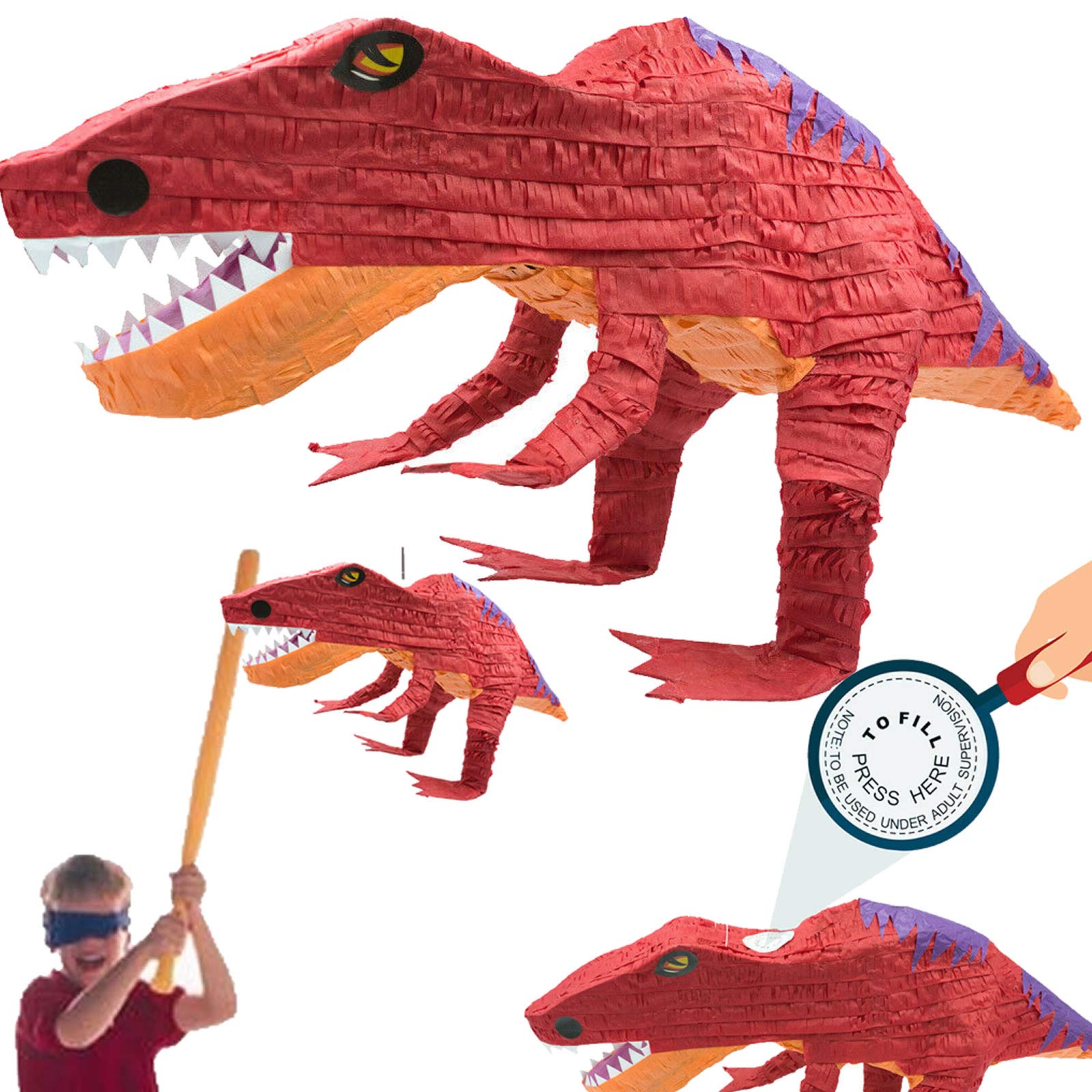 Carpeta XL-Pinata * T-REX * als Schlagpinata für Kindergeburtstag | Größe: 60x30x25cm | Piñata für Kinder | Dino Dinosaurier Geburtstag Party Spiele