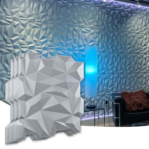 Art3d Wandpaneel aus PVC, 3D-Diamant, mattes Silber, für Wohn- und gewerbliche Inneneinrichtung.