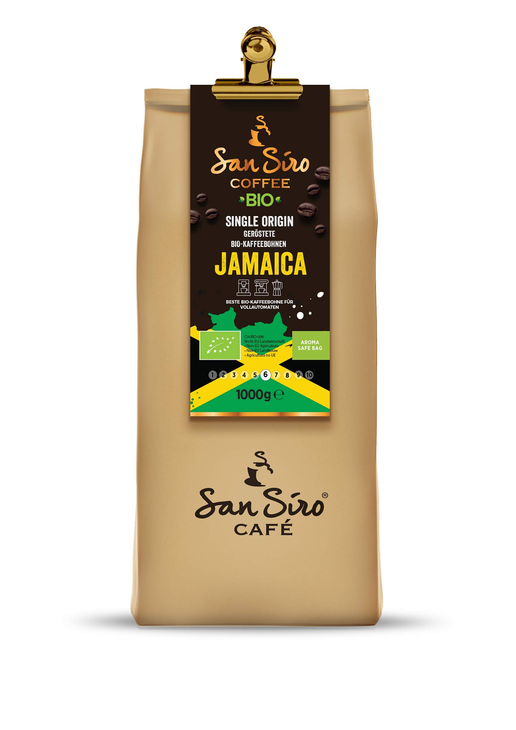SanSiro BIO Single Origin Kaffeebohnen, JAMAICA Bohnenkaffee, Länderkaffee, Ganze Bohnen, Für Kaffeevollautomat, Nachhaltig und Umweltfreundlich, 1 Kg