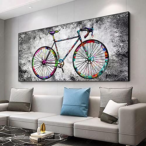 Minimalistisches Fahrrad Gemälde Leinwand Wandkunst Graffiti Kunst Poster und Drucke Wandbild für Wohnzimmer Dekor 90x180cm Rahmenlos