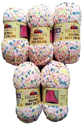 5 x 100 Gramm Strickwolle Himalaya Dolphin Baby Colours mehrfarbig, 500 Gramm Wolle super bulky (rosa grau lachs 80412)
