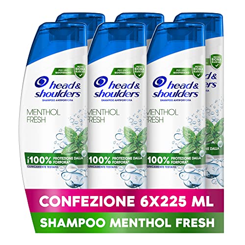 Head & Shoulders Menthol Fresh Anti-Schuppen Shampoo für fettiges Haar, bis Schuppen für Haut, klinisch bewiesen, 225 ml x6