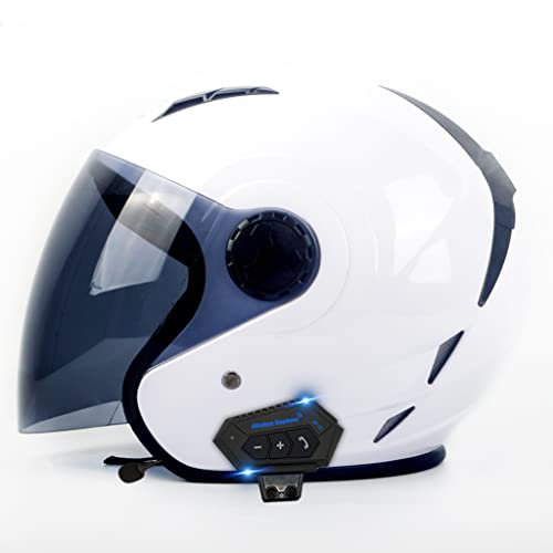 BDTOT Bluetooth Motorrad 3/4 Jet Helme, Retro-Moto-Helm mit Sonnenblende Vintage Motorrad Motorrad Halbhelm Cruiser Elektroroller Chopper Moped Schädelkappe Half Shell Helm ECE-Zertifizierung