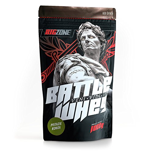 Big Zone BATTLE WHEY | Whey Protein Concentrate Eiweiss | Lecker Qualität Made in Germany | 1000g 1KG Pulver (Pistazie Kokos)