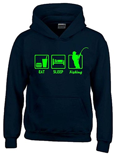 Coole-Fun-T-Shirts EAT Sleep Fishing Kinder Sweatshirt mit Kapuze Hoodie schwarz-Green, Gr.152cm