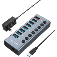 GRAUGEAR 7 Ports USB 3.0 HUB und Schnellladen Port, Einzelnen EIN/Aus LED Schalter, Aluminium, mit 48W (12V/4A) Netzteil, G-HUB71-A
