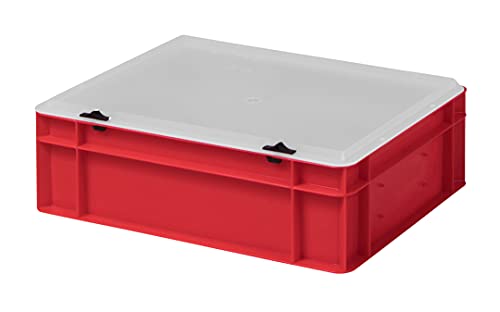 Design Eurobox Stapelbox Lagerbehälter Kunststoffbox in 5 Farben und 16 Größen mit transparentem Deckel (matt) (rot, 40x30x13 cm)