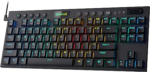 Redragon K622 TKL RGB Mechanische Tastatur, ultradünne kabelgebundene Gaming-Tastatur mit flachen Tastenkappen, dedizierter Mediensteuerung und klickendem blauen Schalter, Pro-Software unterstützt