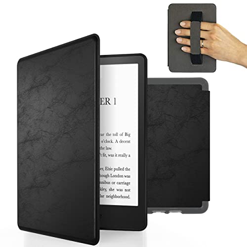 MyGadget Kunstleder Hülle für Amazon Kindle 11. Generation (Modell 2022-6 Zoll) mit Handschlaufe & Auto Sleep/Wake Funktion in Schwarz