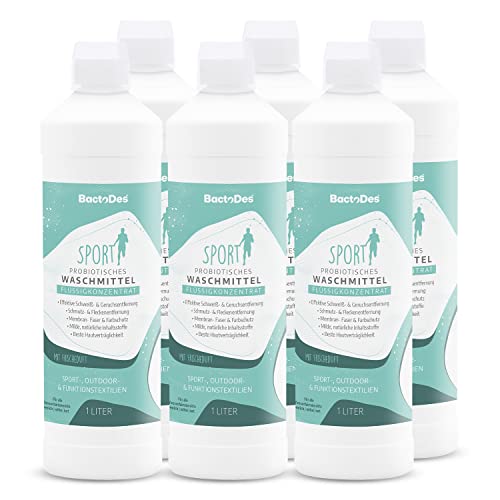 Bactodes Waschmittel flüssig für Sportbekleidung 6x 1l - Entfernt hartnäckige Gerüche, Probiotisches Sportwaschmittel mit Frischeduft