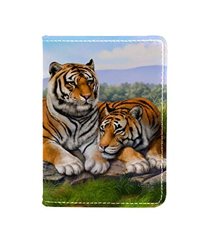 Malerei Tiger Grass Stones Leder Reisepasshülle Reisebrieftasche Organisieren Sie Reisepass und Kreditkarten 11.5x16.5cm