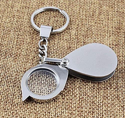 cvhtroe Tragbare Lupe 30 mm Ganzmetall-Silber Faltbare Mini-Schlüsseltaschen-Taschenlupe