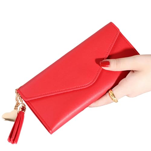 MdybF Geldbörse Damen Mode Frauen Brieftaschen Einfache Reißverschlussbaus Long Sektion Clutch Ladies Wallet Wallet-Rot