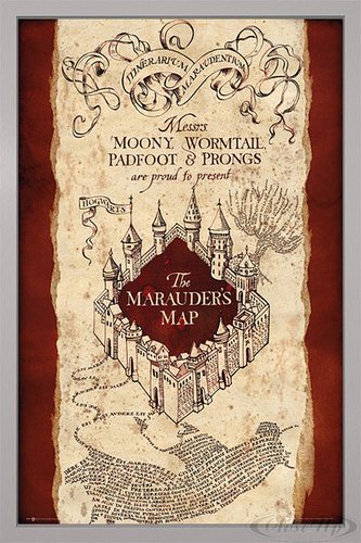 Close Up Harry Potter Poster Marauders Map (66x96,5 cm) gerahmt in: Rahmen Silber