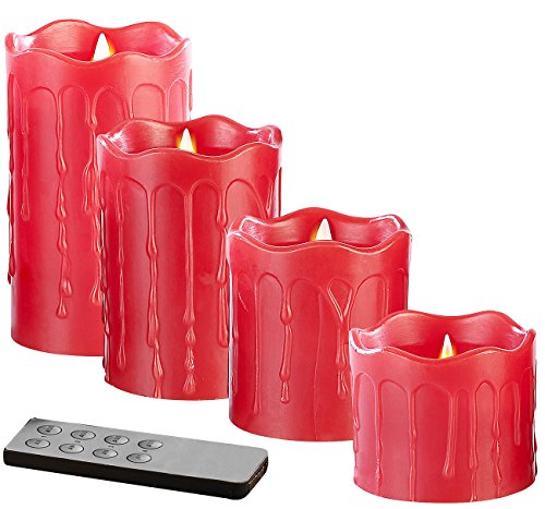 Britesta Adventskerzen: 4 flackernde LED-Echtwachskerzen, Höhe abgestuft, rot (flackernde LED Kerzen)