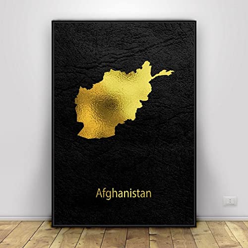 Goldene Karte Kunst Afghanistan Leinwand Malerei Wandbild Kunstdrucke Wand Poster Leinwand Malerei Wandbilder Wohnzimmer Dekoration 60X90Cm Kein Rahmen