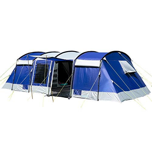 Skandika Tunnelzelt Montana Sleeper Protect 8 Personen | Camping Zelt mit eingenähtem Zeltboden, Sleeper Technologie, 3-4 Schwarze Schlafkabinen, 5000 mm Wassersäule | Familienzelt