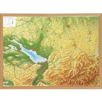 Allgäu Bodensee, Reliefkarte 1:200.000 mit Naturholzrahmen: Tiefgezogenes Kunststoffrelief