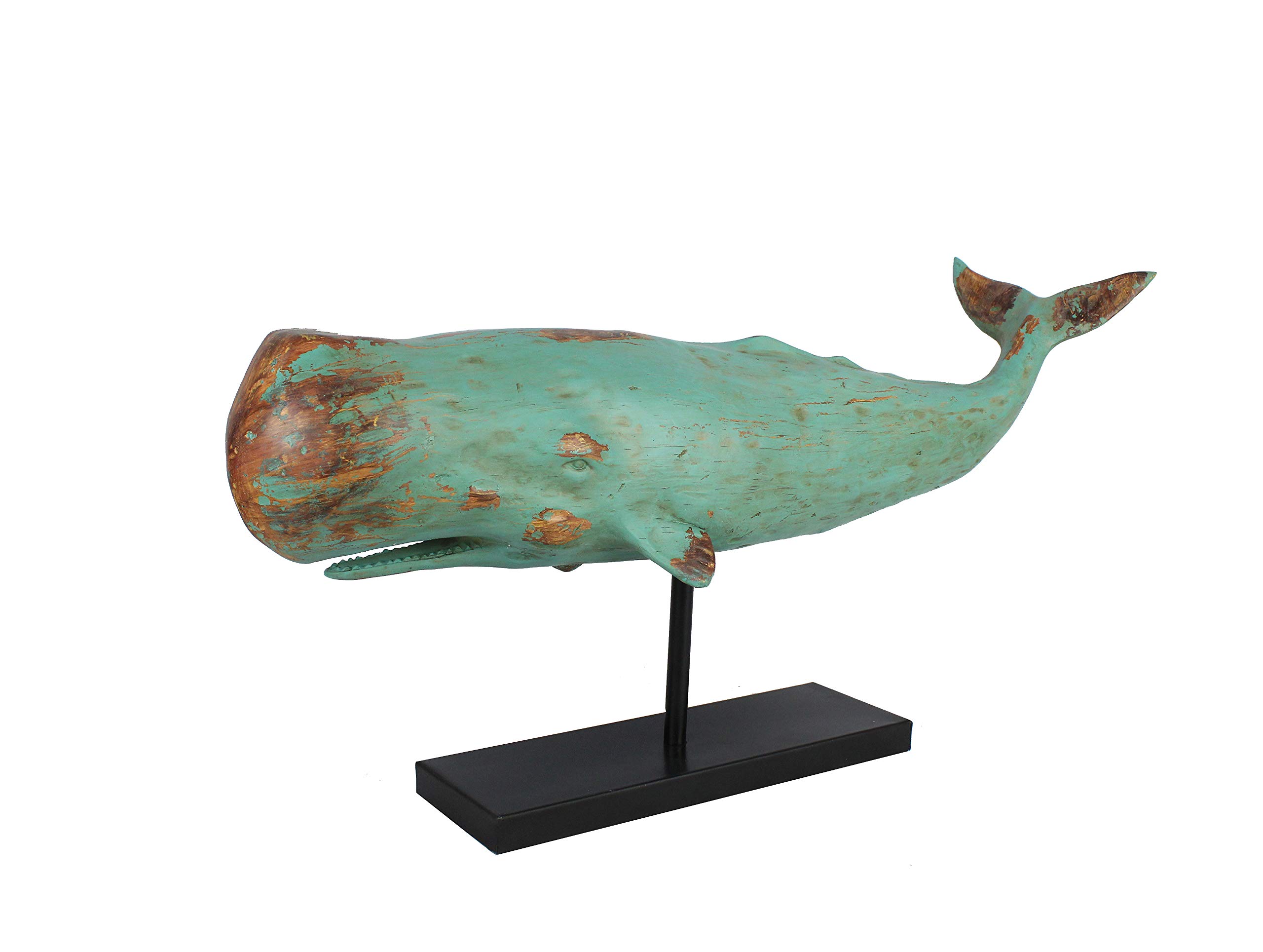 Wal Walfisch Fisch Dekofigur Statue Skulptur Standfuß Polyresin Modern - Maritime Deko für Wohnung in Holz-Optik - Dekoration für Wohnzimmer, Schlafzimmer oder Badezimmer - XXL 77x17,5x38,5 cm