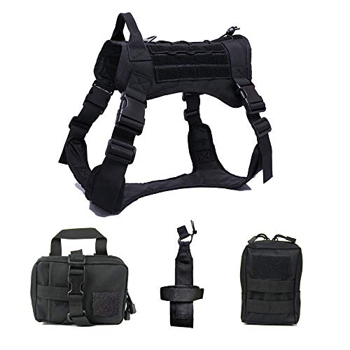 ZXGQF Tactical Dog Vest Harness, No Pull Dog Wasserdichter Westentrainingsgurt mit Komfortkontrollgriff für mittlere/große Hunde beim Training Walking (L,Black Suit)
