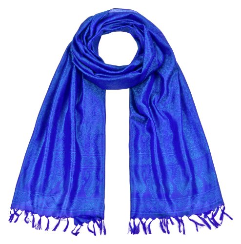Maharanis Handgewebter Jacquard Seidenschal 100% Seide türkis-blau-lila 55cm x 180cm