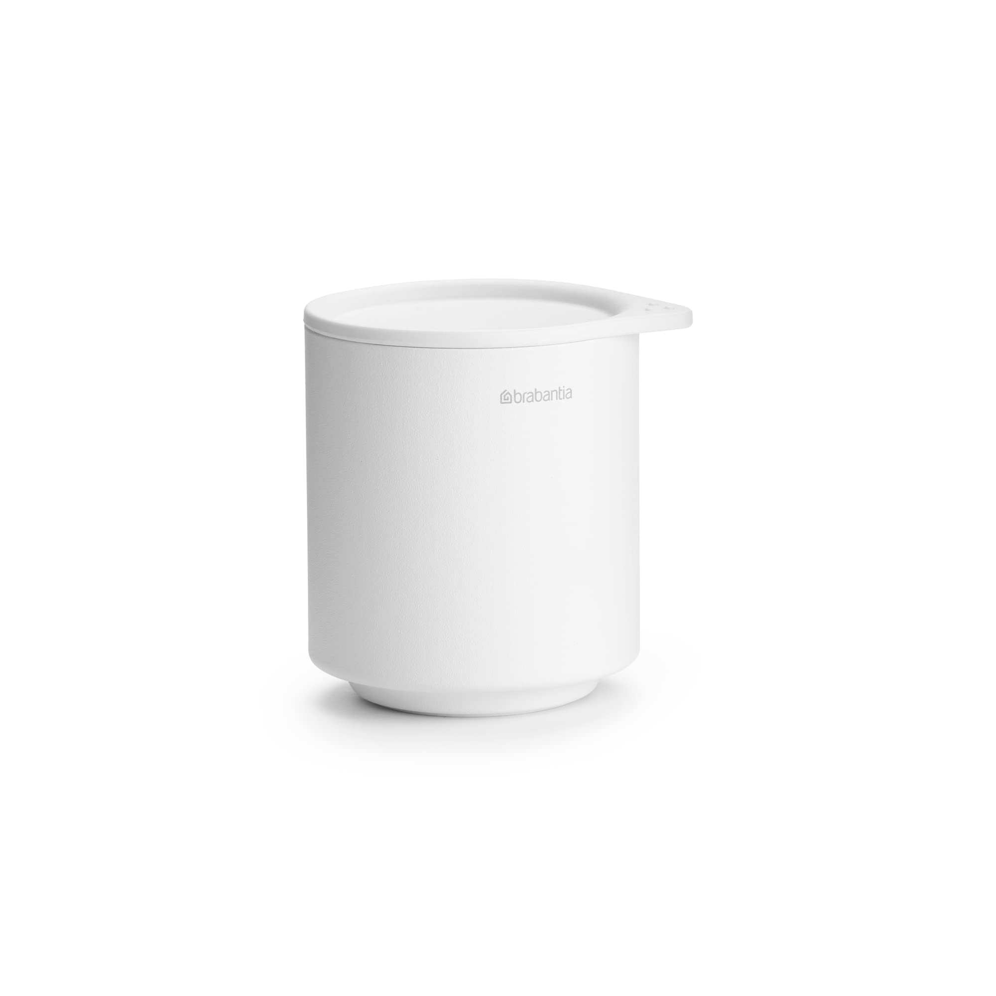 Brabantia - Mindset Aufbewahrungstöpfchen - zum Organisieren kleiner Gegenstände - Hygienischer Soft-Touch-Deckel - Korrosionsbeständig - Badezimmerzubehör - Fresh White - 9,5 x 8 x 9,5 cm