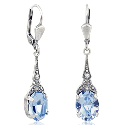 Jugendstil Ohrringe mit Kristallen von Swarovski® Blau Silber NOBEL SCHMUCK