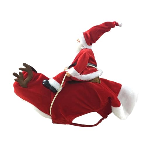 Weihnachtskostüm Lustiger Weihnachtsmann Reitkostüm Rentier Kapuzenoutfit Xmas Dress Up Winterkleidung Mittelgroße große Hunde (Farbe: Rot, Größe: XL)