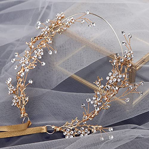 Diamant Tiara Vintage Gold Bräute Stirnband Roter Kristall Lange Haarbänder Europäischer weicher Braut Abend Haarschmuck