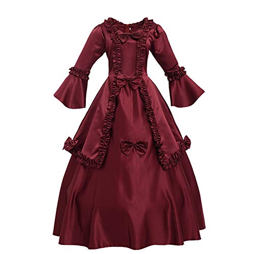 GRACEART Damen Langarm Mittelalter Kleid Gothic Viktorianisches Renaissance Maxi Kostüm (rot, XXL)