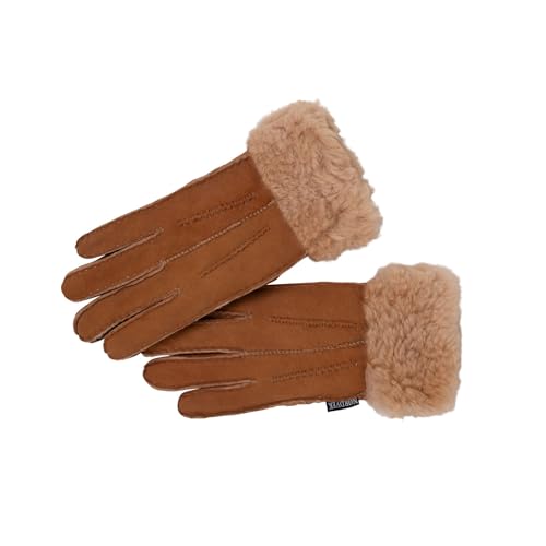 Nordvek Damen Schaffell-Handschuhe – Faltbare Manschette – Wildleder # 301-100, hautfarben, 42