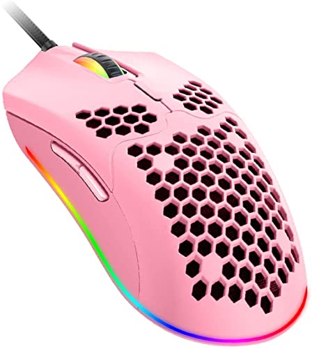 Leichte Gaming-Maus, 26 Arten RGB-Hintergrundbeleuchtung, PixArt 3325 12000 DPI-Maus, ultragewebtes Kabel, Maus und Anti-Key kann für PC-Gamer und Xbox und PS4-Benutzer eingestellt werden (Pink)
