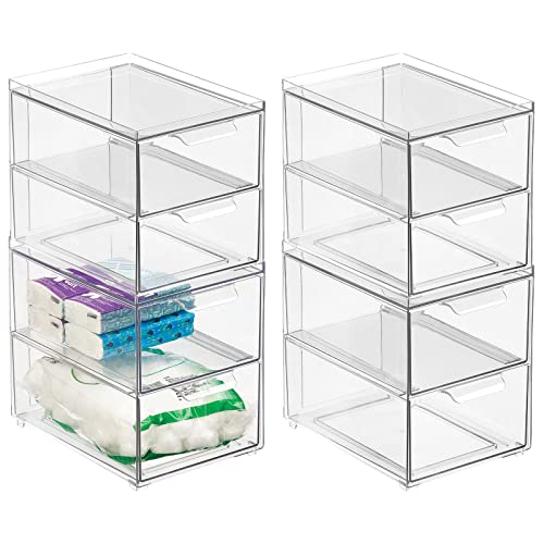 mDesign Kosmetikorganizer – stapelbare Schubladenbox aus Kunststoff mit 2 Schubladen – praktische Box zur Aufbewahrung von Badartikeln – 4er-Set – durchsichtig
