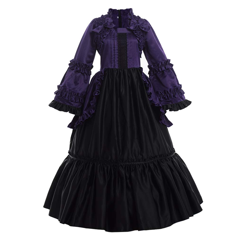 GRACEART Damen Langarm Renaissance Mittelalter Kleid Gothic Viktorianischen Königin Kleid Kostüm (L, lila)