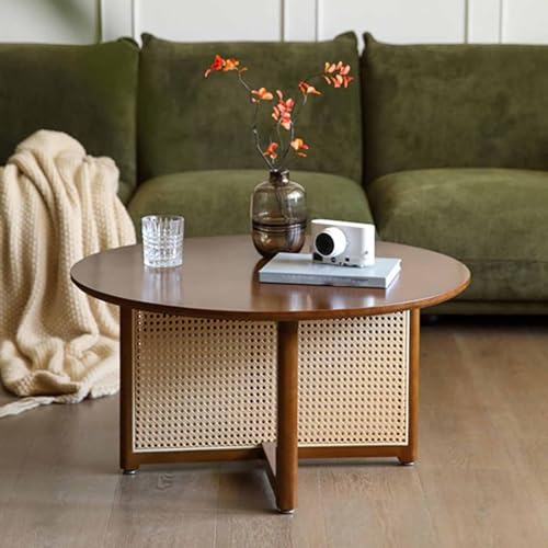 Leomix Moderner Couchtisch aus Holz-Rattan, Tischbeine aus massivem Holz mit Tischplatte, geeignet für Wohnzimmer, Büro, Schlafzimmer, für kleine Räume,C,80cm
