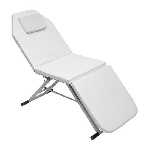 Atnhyruhd Mobile Massageliege 71'' Massagetisch 3 Zonen Klappbar Massage Stuhl Bett PVC Salon Kosmetikliege Klappbare Kosmetikstuhl bis 200-250kg Belastbar mit freiem Kissen (Weiß)