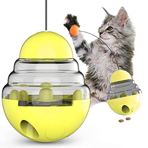 NW Shaking Leaky Ball Katzenspielzeug Futterspender Funktion Interagieren mit Host Verbesserung der Intelligenz Linderung von Angstzuständen Katzenspielzeug Haustierprodukt Haustierspielzeug (Gelb)