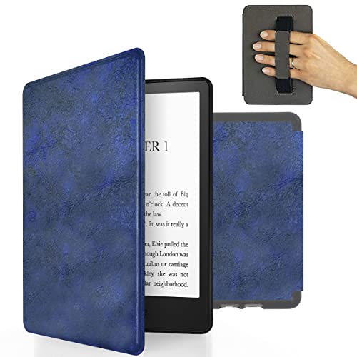 MyGadget Kunstleder Hülle für Amazon Kindle 11. Generation (Modell 2022-6 Zoll) mit Handschlaufe & Auto Sleep/Wake Funktion in Dunkel Blau