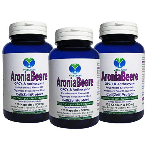 ARONIA Beeren OPC Cell(Zell)Protect - 360 (3x120) Pulver Kapseln - Antioxidantien + Immunsystem + Abwehrkräfte - Polyphenole Anthocyane Flavonoide - NATUR PUR ohne ZUSATZSTOFFE - Deutschland. 26845-3