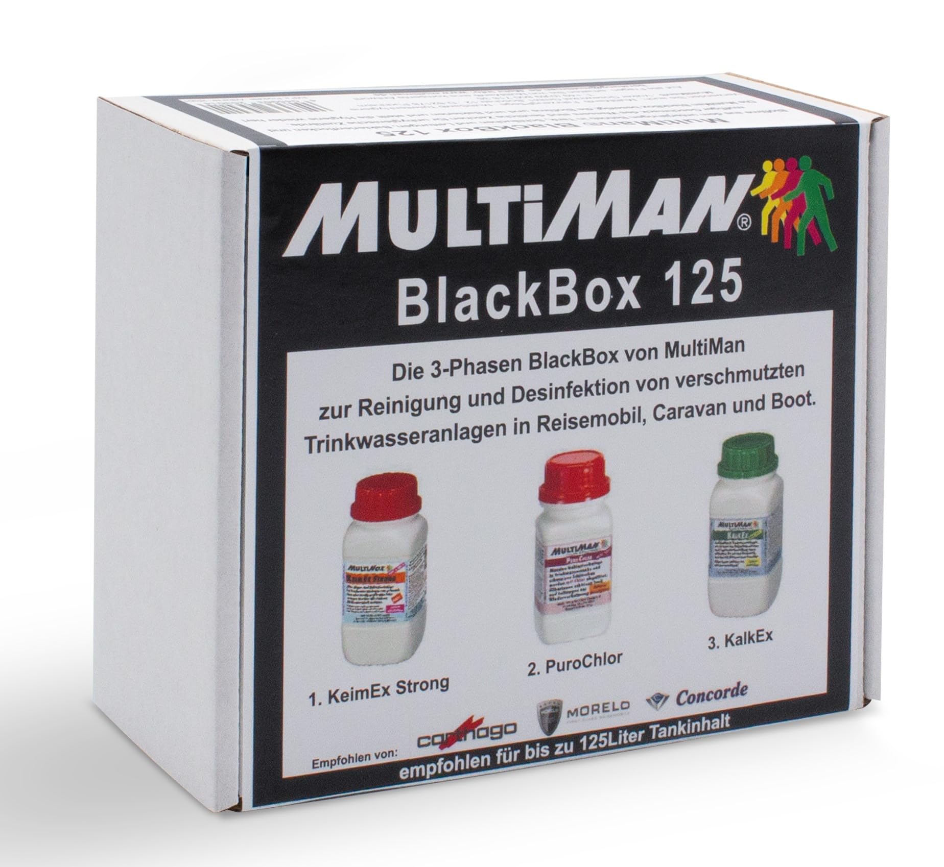 Multiman BlackBox 125-3-er Set für Tanks ab 10-125 l - Sanierung und Regenerierung von Trinkwasseranlagen mit Alten Biofilmen in ungepflegten o. gebrauchten Fahrzeugen