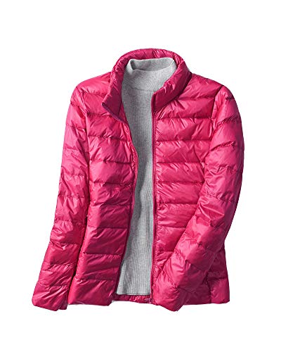 Damen Ultraleicht Übergangsjacke Steppjacke mit Kapuze Winterjacke Daunenjacke mit Stehkragen Kurze Warme Gesteppte Puffa Jacke Parka Wintermantel Rose XXL