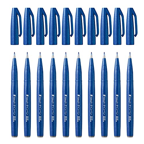 Pentel SES15C-C - Brush Sign Pen Faserschreiber, 10 Stück, blau